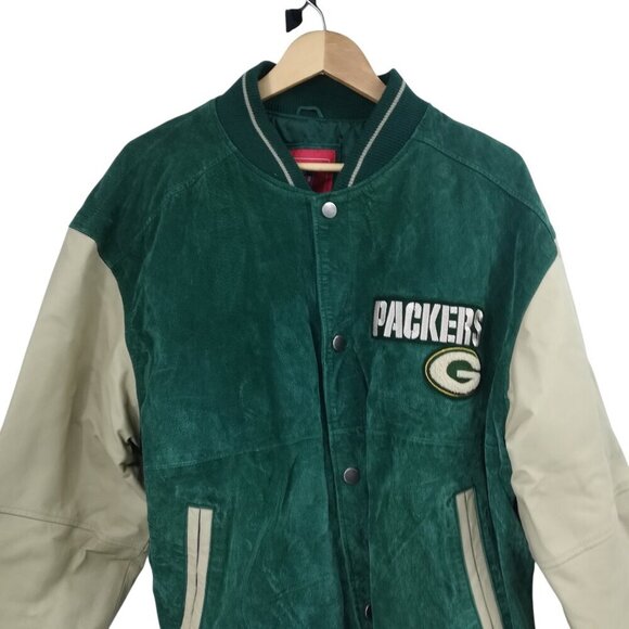 Vintage Green Bay Packers Logo Athletic Suede Leather Bomber Jacket Size XL NFL - Picture 7 of 15